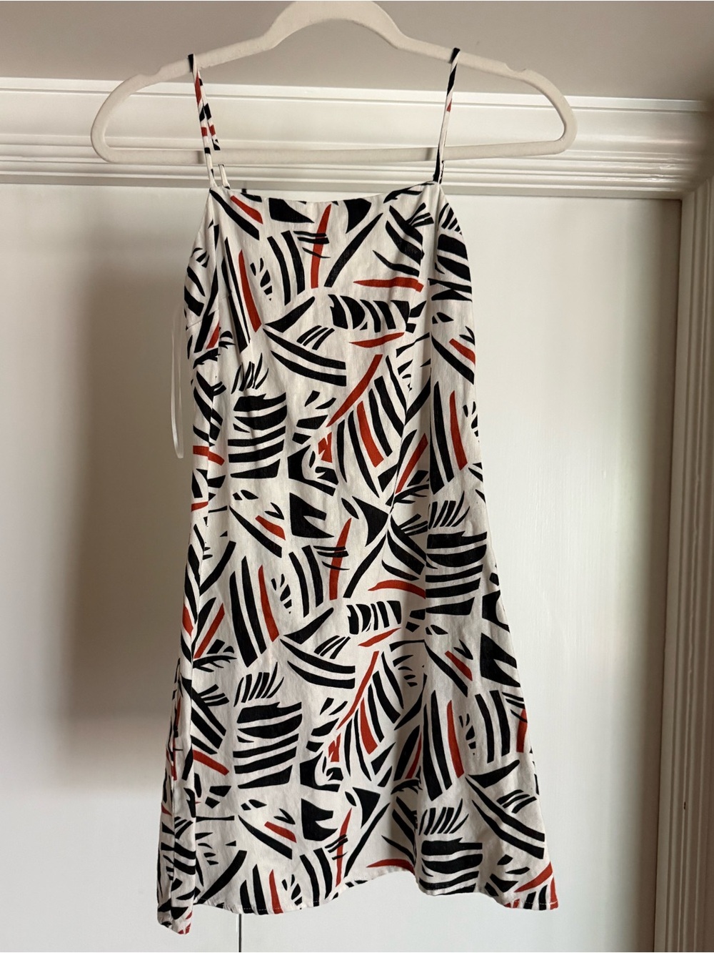 White Printed Dress with Black and Rust Accents